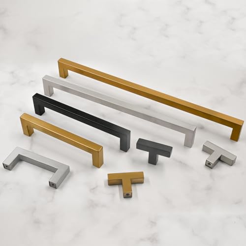 10 Pack 5''(128mm) Matte Black Cabinet Pulls Kitchen Stainless Steel Cabinet Handles Square Cabinet Hardware for Cupboard Drawer Pulls