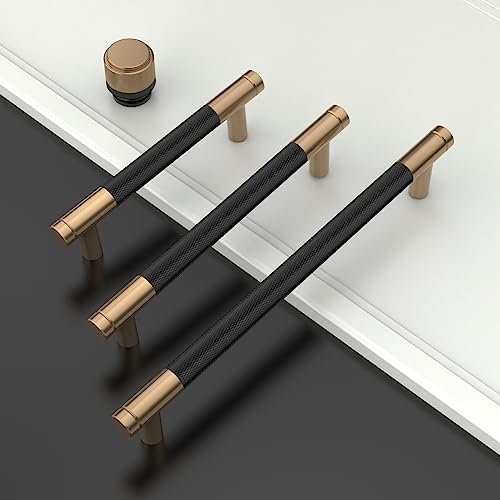 10 Pack 1"(25mm) Champagne Bronze and Matte Black Knurled Cabinet Knobs for Dresser Kitchen Knobs for Cabinets Single Hole Cabinet Pulls Hardware