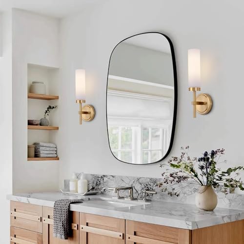 Gold Wall Sconces Set of 2, Modern Bathroom Sconces Wall Lighting Vanity Light Fixtures with Clear Glass, Brushed Brass Wall Mount Lights for Living Room Corridor Mirror Bedroom Stairs