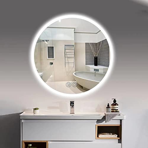 Panana LED Bathroom Mirror 24Inch with Lights, Adjustable 3000K/4500K/6000K Lights, Smart LED Vanity Mirror, Wall Mounted Anti-Fog Dimmable Front Lighted Makeup Mirror (Round 24 x24)