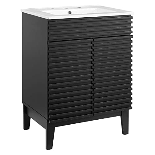 Modway Render 48" Double Sink Bathroom Vanity Cabinet in Walnut White