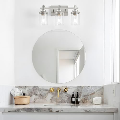 3 Light Bathroom Light Fixtures, Black and Brushed Gold Vanity Light Fixture Over Mirror, Modern Wall Sconces Lighting Wall Lamp for Bathroom, Bedroom, Hallway with Clear Glass Shade