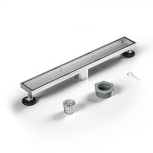 Square Shower Drain 6", Brushed Gold Floor Drain with Tiled Insert Grate & Hair Strainer, 304 Stainless Steel Bathroom 2-in-1 Tiled in Drain, CUPC Certified (Brushed Gold, 6'')