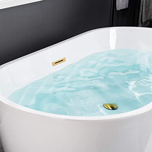 WOODBRIDGE 59" Acrylic Freestanding Bathtub Contemporary Soaking White Tub with Brushed Nickel Overflow and Drain,B0014 -B/N-Drain &O
