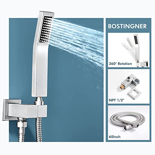 Matte Black Shower System, Shower Faucet Set with 3 Way Pressure Balance Valve and Trim Kit All Metal 10 Inch Rainfall Shower Head System Wall Mounted Can Use All Faucets At Same Time
