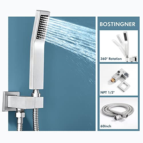 Matte Black Shower System, Shower Faucet Set with 3 Way Pressure Balance Valve and Trim Kit All Metal 10 Inch Rainfall Shower Head System Wall Mounted Can Use All Faucets At Same Time