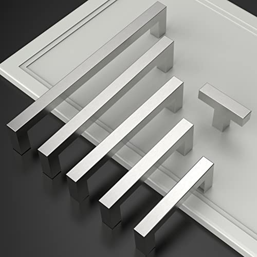 10 Pack 5''(128mm) Matte Black Cabinet Pulls Kitchen Stainless Steel Cabinet Handles Square Cabinet Hardware for Cupboard Drawer Pulls