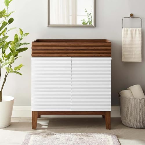 Modway Render 48" Double Sink Bathroom Vanity Cabinet in Walnut White
