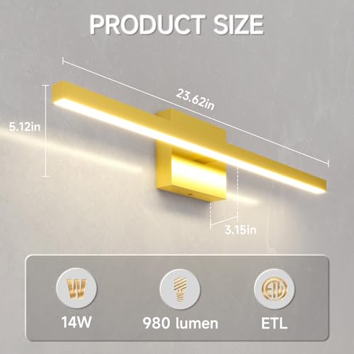 VOLISUN Modern Bathroom Vanity Light 15.7 inch, 12W Dimmable 5CCT Led Bathroom Light Fixture Over Mirror, Black Bar Vanity Light for Bathroom Mirror Restroom-ETL Certificated
