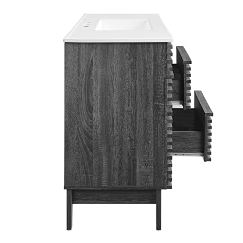 Modway Render 48" Double Sink Bathroom Vanity Cabinet in Walnut White