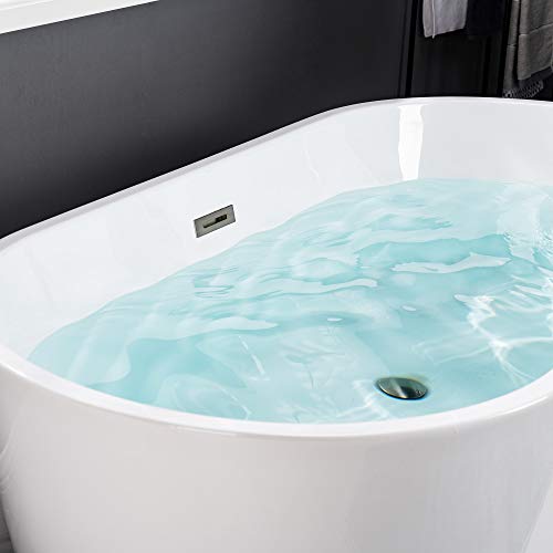 WOODBRIDGE 59" Acrylic Freestanding Bathtub Contemporary Soaking White Tub with Brushed Nickel Overflow and Drain,B0014 -B/N-Drain &O