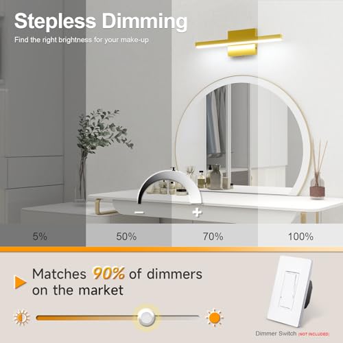 VOLISUN Modern Bathroom Vanity Light 15.7 inch, 12W Dimmable 5CCT Led Bathroom Light Fixture Over Mirror, Black Bar Vanity Light for Bathroom Mirror Restroom-ETL Certificated