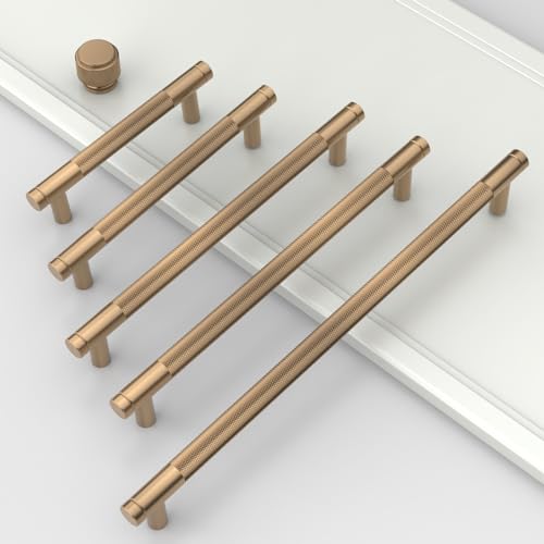 10 Pack 1"(25mm) Champagne Bronze and Matte Black Knurled Cabinet Knobs for Dresser Kitchen Knobs for Cabinets Single Hole Cabinet Pulls Hardware