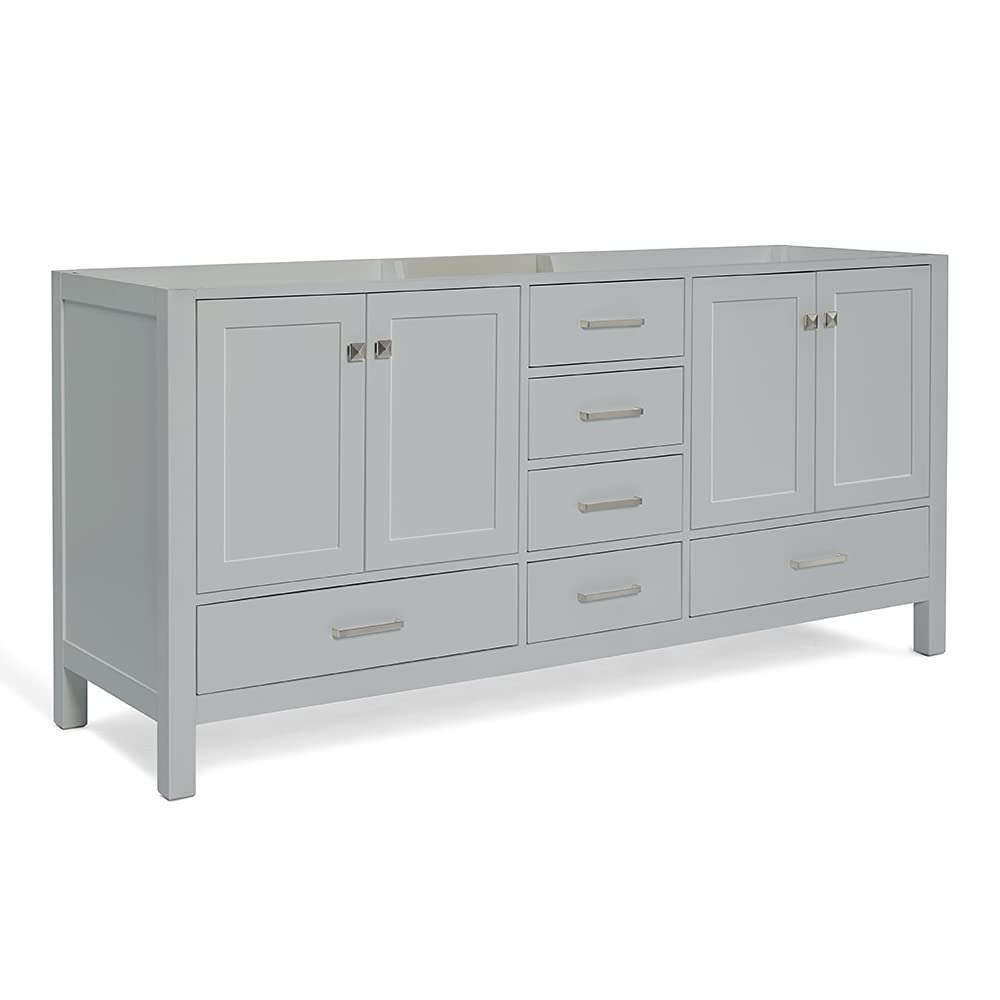 ARIEL 72" Midnight Blue Double Bathroom Vanity Base Cabinet, Double Sink Configuration, 2 Soft Closing Doors, 9 Full Extension Dovetail Drawers, Satin Brass