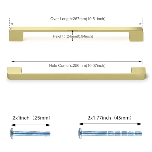 Rergy Champagne Bronze Cabinet Pulls, 10 Pack Champagne Bronze Cabinet Handles, 6.25" Screw Spacing Kitchen Cabinet Handles, 6-1/4inch(160mm) Center to Center Bathroom Cabient Hardware