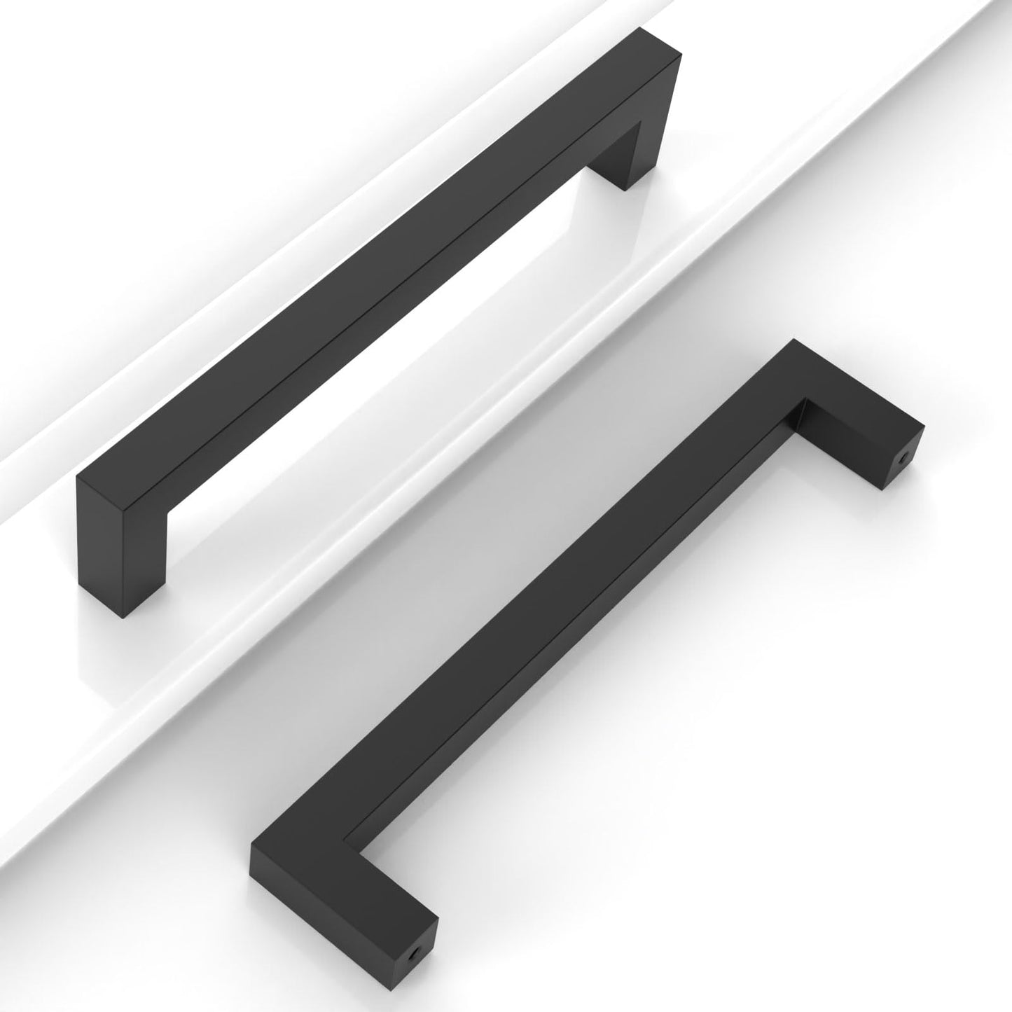 10 Pack 5''(128mm) Matte Black Cabinet Pulls Kitchen Stainless Steel Cabinet Handles Square Cabinet Hardware for Cupboard Drawer Pulls