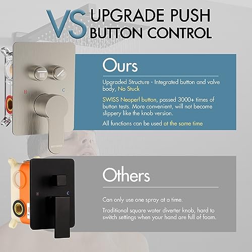 Matte Black Shower System, Shower Faucet Set with 3 Way Pressure Balance Valve and Trim Kit All Metal 10 Inch Rainfall Shower Head System Wall Mounted Can Use All Faucets At Same Time