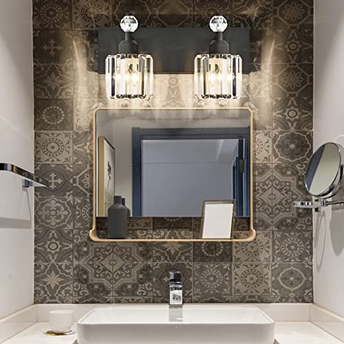 PRESDE Black Gold Crystal Bathroom Vanity Lights Fixtures Over Mirror Modern 3 Light Bath Wall Lighting