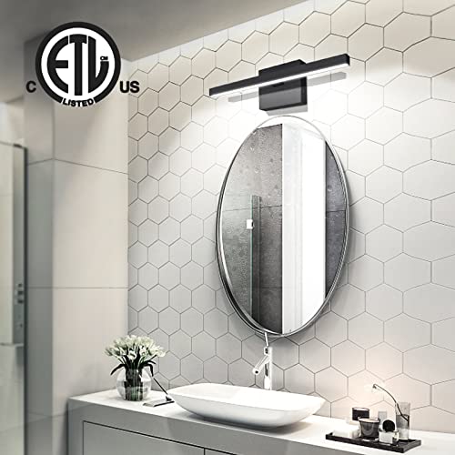 VOLISUN Modern Bathroom Vanity Light 15.7 inch, 12W Dimmable 5CCT Led Bathroom Light Fixture Over Mirror, Black Bar Vanity Light for Bathroom Mirror Restroom-ETL Certificated