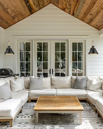 Modern Wall Sconces Set of Two, HWH Industrial Sconce Wall Lighting Indoor Wall Lamp, Gooseneck 1-Light Barn Vanity Light, Hammered Metal Shade, Black and Gold Finish, 5HZG74B-2 BK+BG