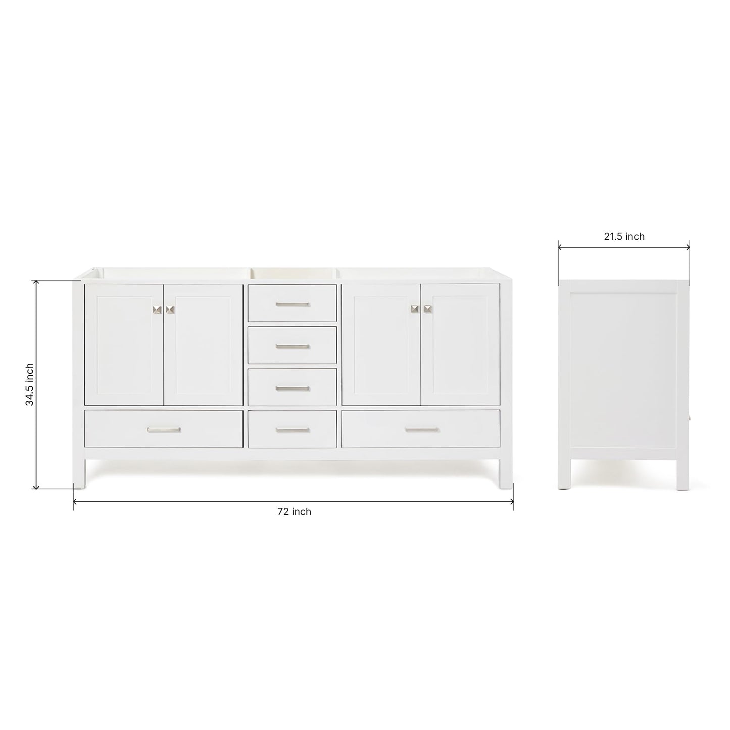 ARIEL 72" Midnight Blue Double Bathroom Vanity Base Cabinet, Double Sink Configuration, 2 Soft Closing Doors, 9 Full Extension Dovetail Drawers, Satin Brass