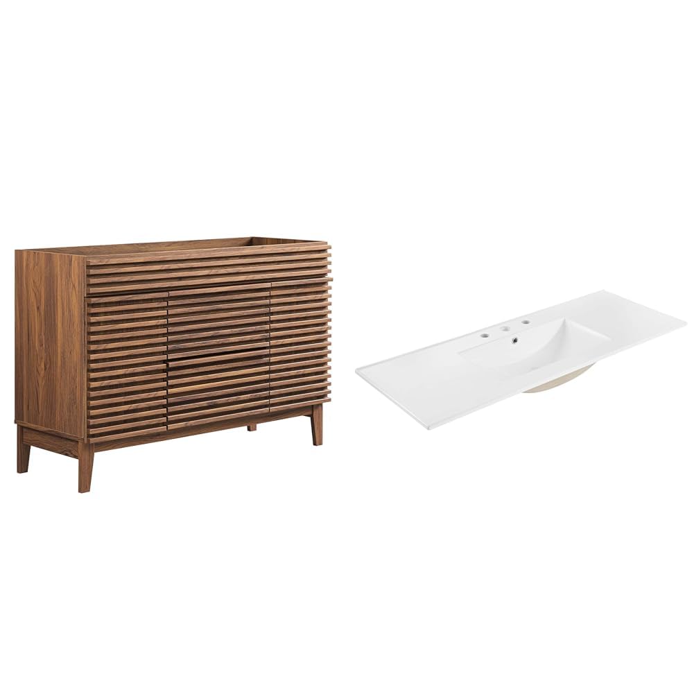 Modway Render 48" Double Sink Bathroom Vanity Cabinet in Walnut White