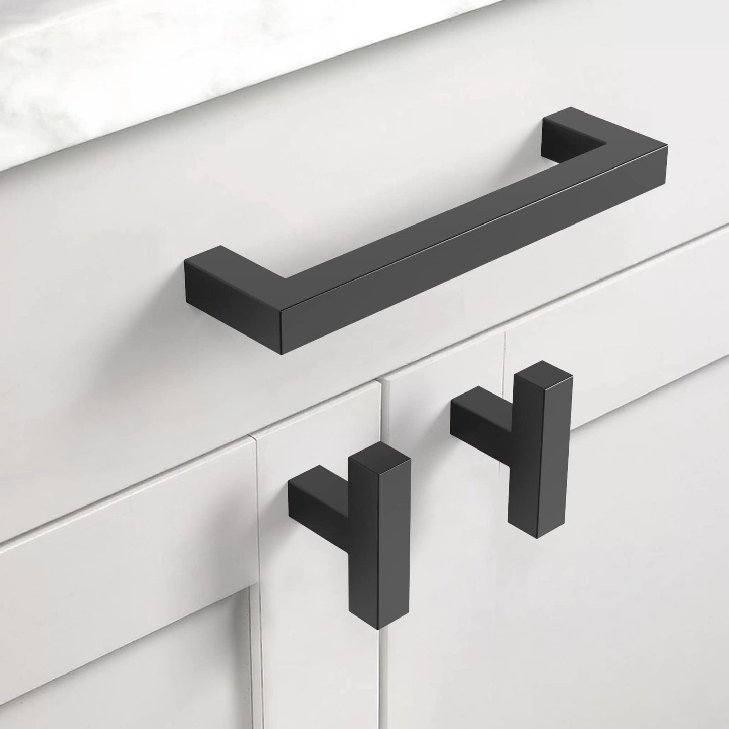 10 Pack 5''(128mm) Matte Black Cabinet Pulls Kitchen Stainless Steel Cabinet Handles Square Cabinet Hardware for Cupboard Drawer Pulls