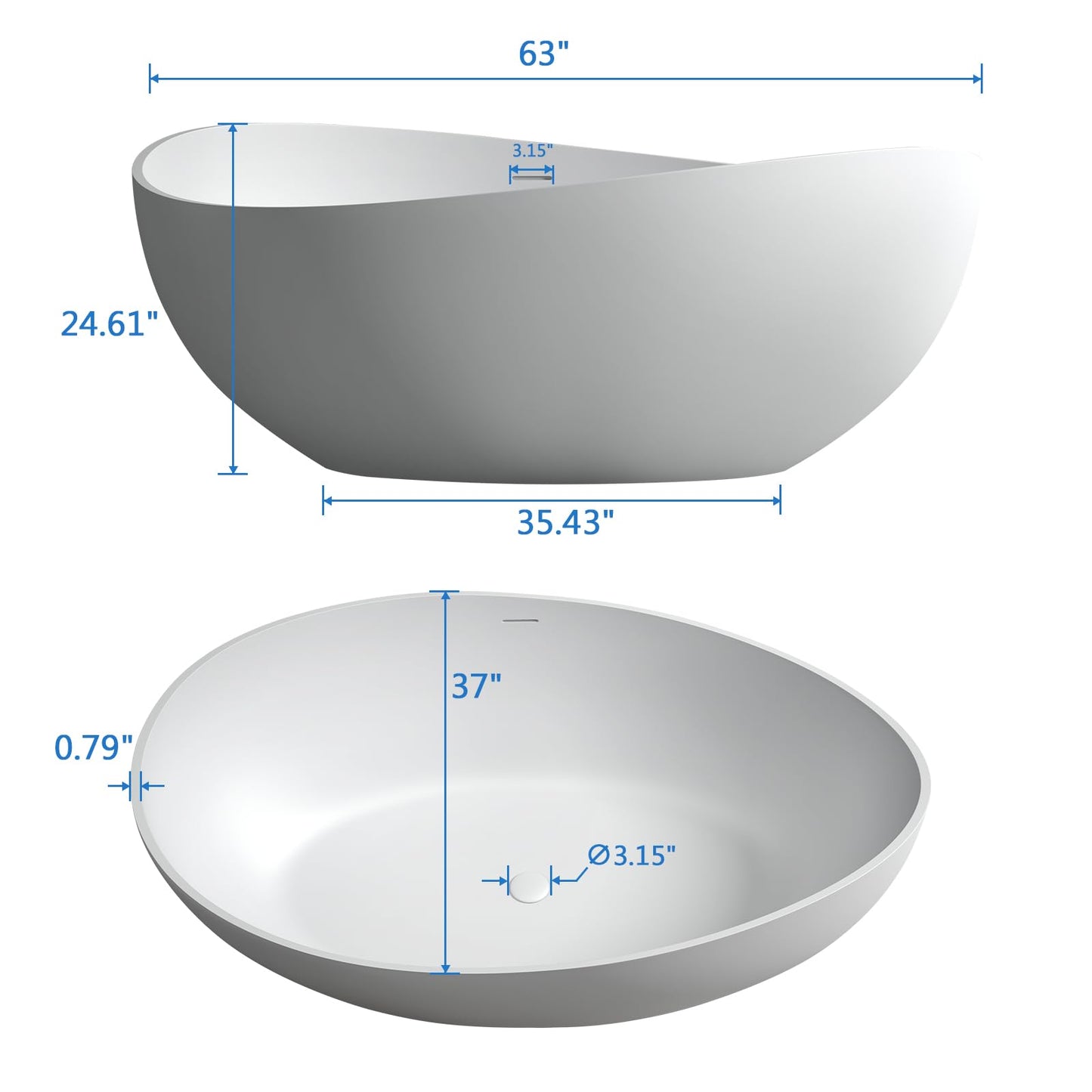 51'' Japanese Soaking Tub Freestanding Bathtub Resin Stone Bathtubs Deep soaking Tub with Overflow and Pop-up Drain - White