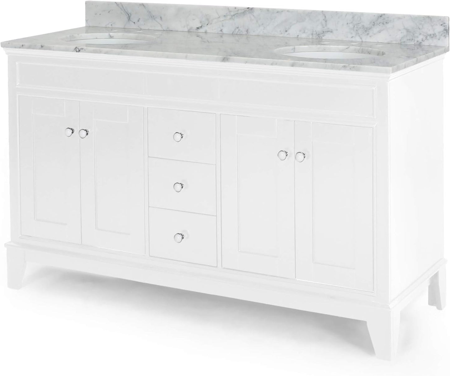LUMISOL 72" Double Sink Bathroom Vanity with Marble Top, Solid Wood Bathroom Vanity with 3 Drawers and 4 Doors, Italian Carrara Bathroom Vanities with Double Ceramic Sink Set & Backsplash, White