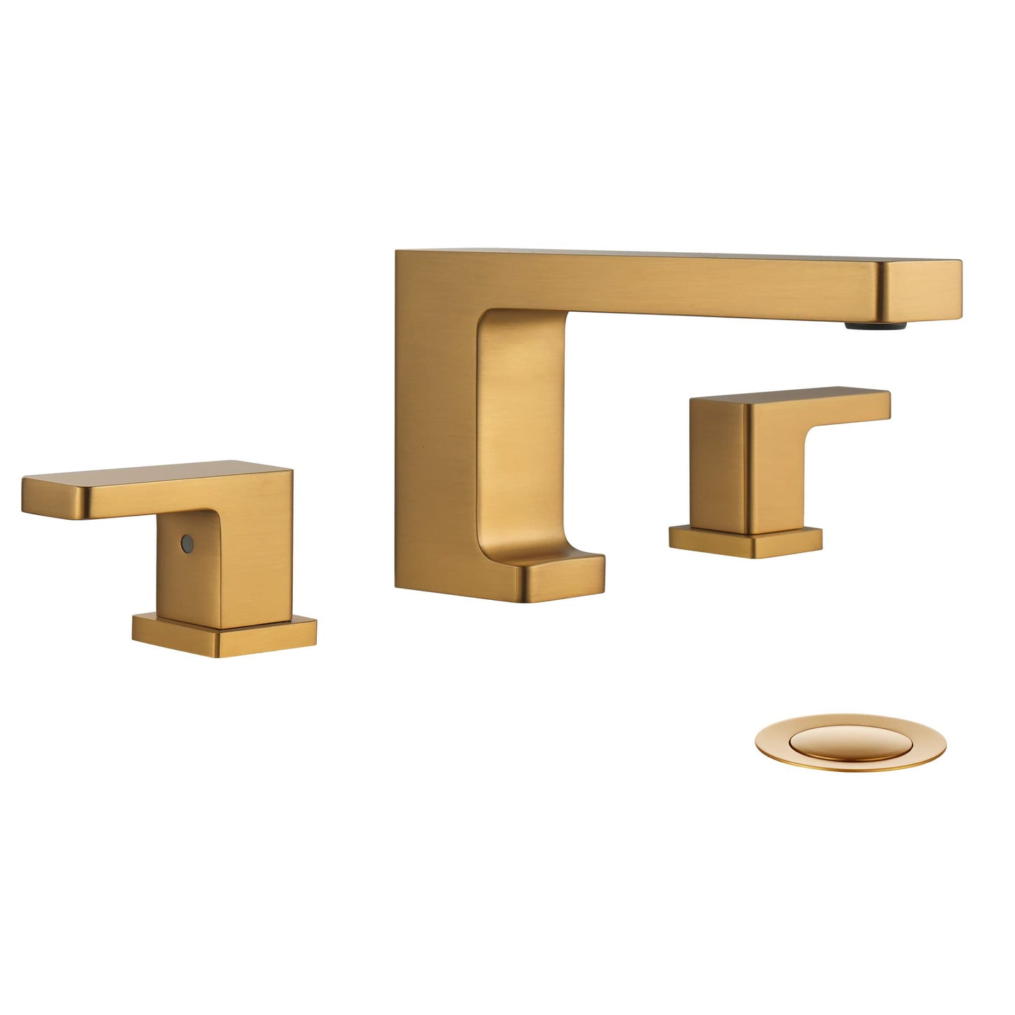 Bathroom Faucet Brushed Gold, 2 Handle 3 Holes 8 inch Widespread Bathroom Sink Faucet with 360 Degree Swivel Spout, Pop-Up Drain Assembly and Water Supply Lines (Brushed Gold)