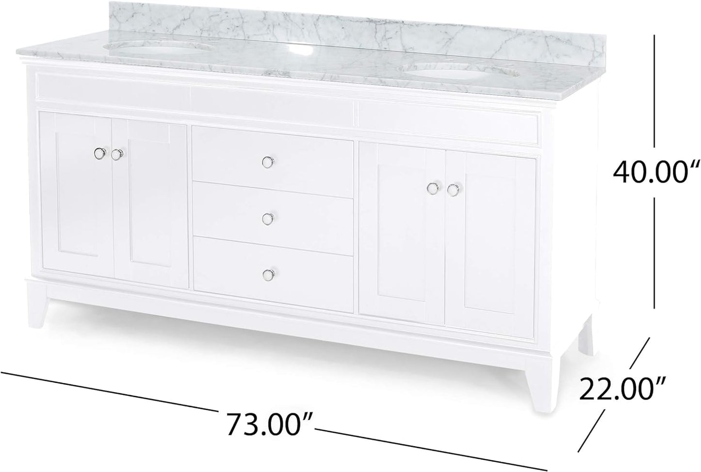 LUMISOL 72" Double Sink Bathroom Vanity with Marble Top, Solid Wood Bathroom Vanity with 3 Drawers and 4 Doors, Italian Carrara Bathroom Vanities with Double Ceramic Sink Set & Backsplash, White