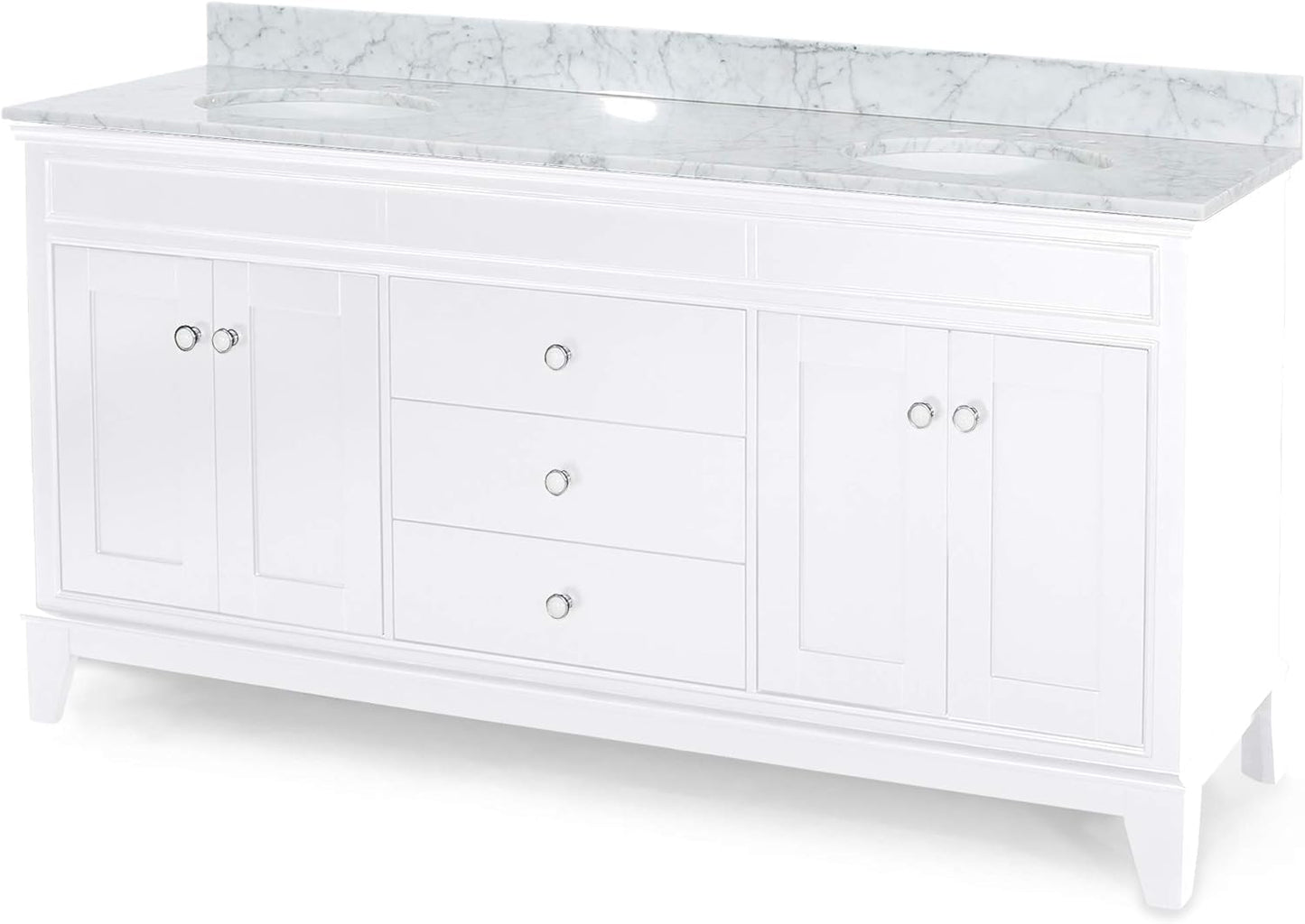 LUMISOL 72" Double Sink Bathroom Vanity with Marble Top, Solid Wood Bathroom Vanity with 3 Drawers and 4 Doors, Italian Carrara Bathroom Vanities with Double Ceramic Sink Set & Backsplash, White