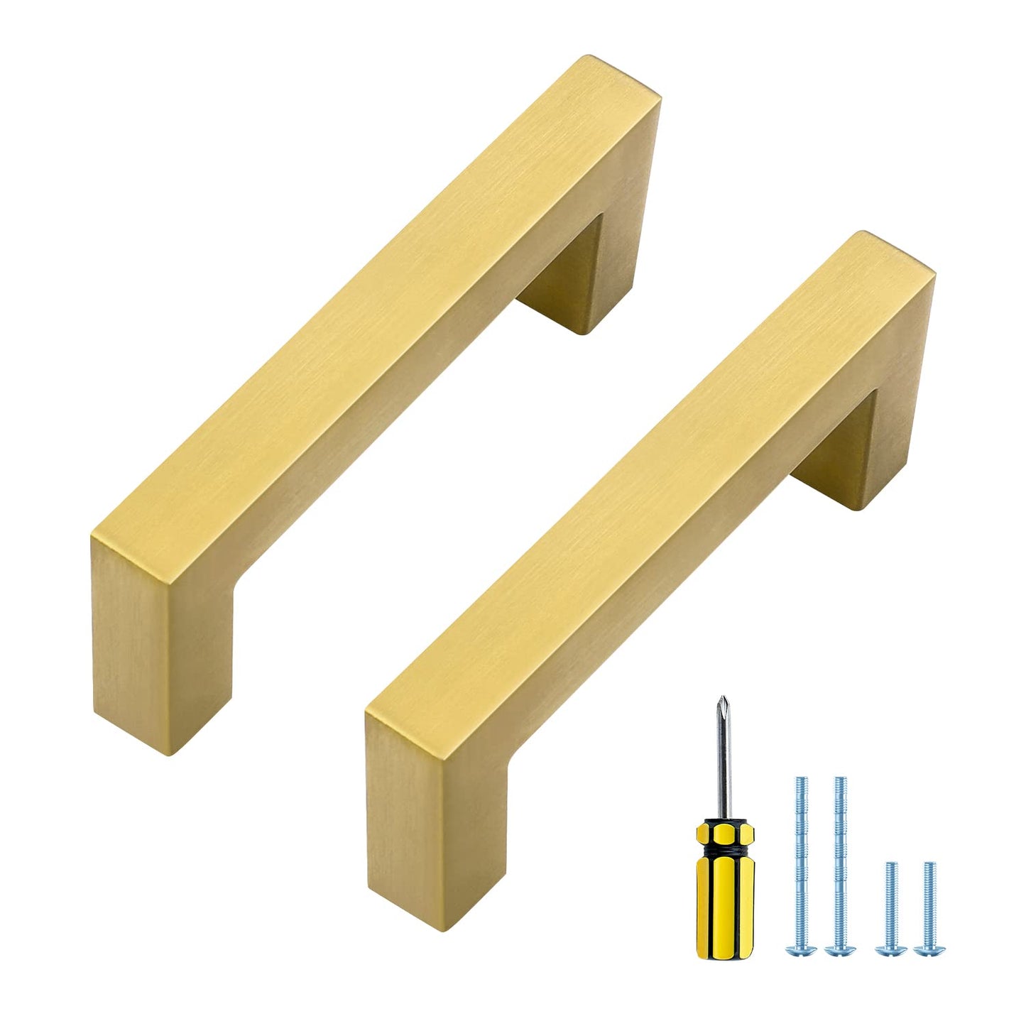 Ravinte 10 Pack Gold Cabinet Pulls 12-3/5 Inch Brushed Brass Kitchen Cabinet Handles Gold Square Kitchen Hardware for Cabinet Gold Kitchen Drawer Pulls Come with Screwdriver