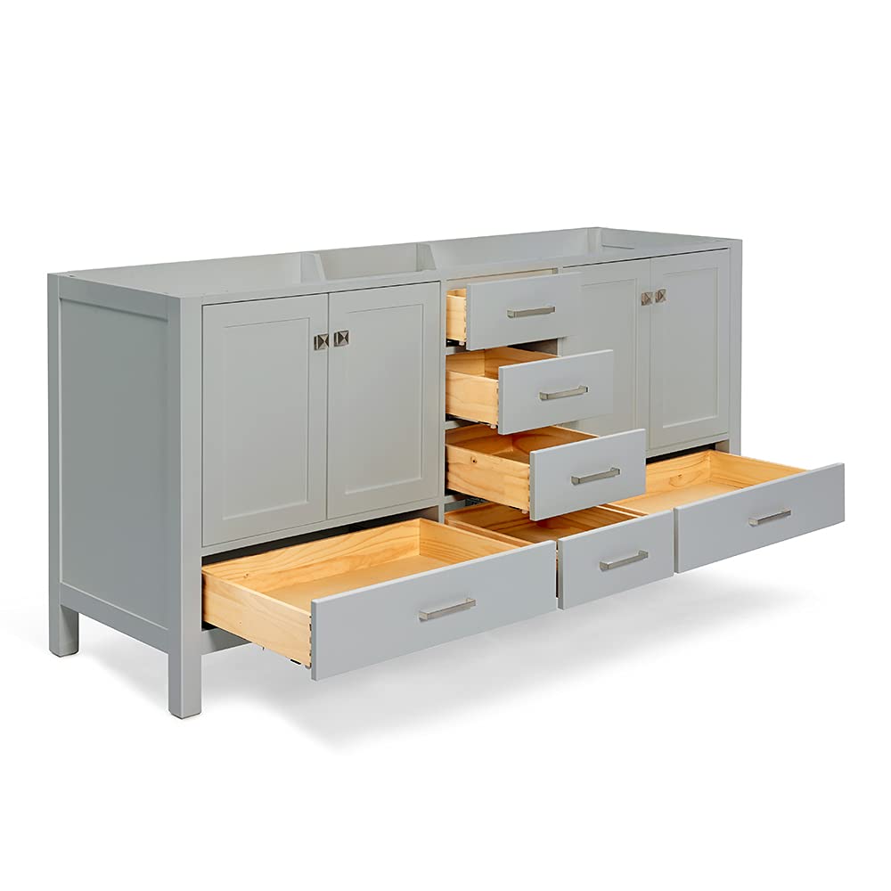 ARIEL 72" Midnight Blue Double Bathroom Vanity Base Cabinet, Double Sink Configuration, 2 Soft Closing Doors, 9 Full Extension Dovetail Drawers, Satin Brass