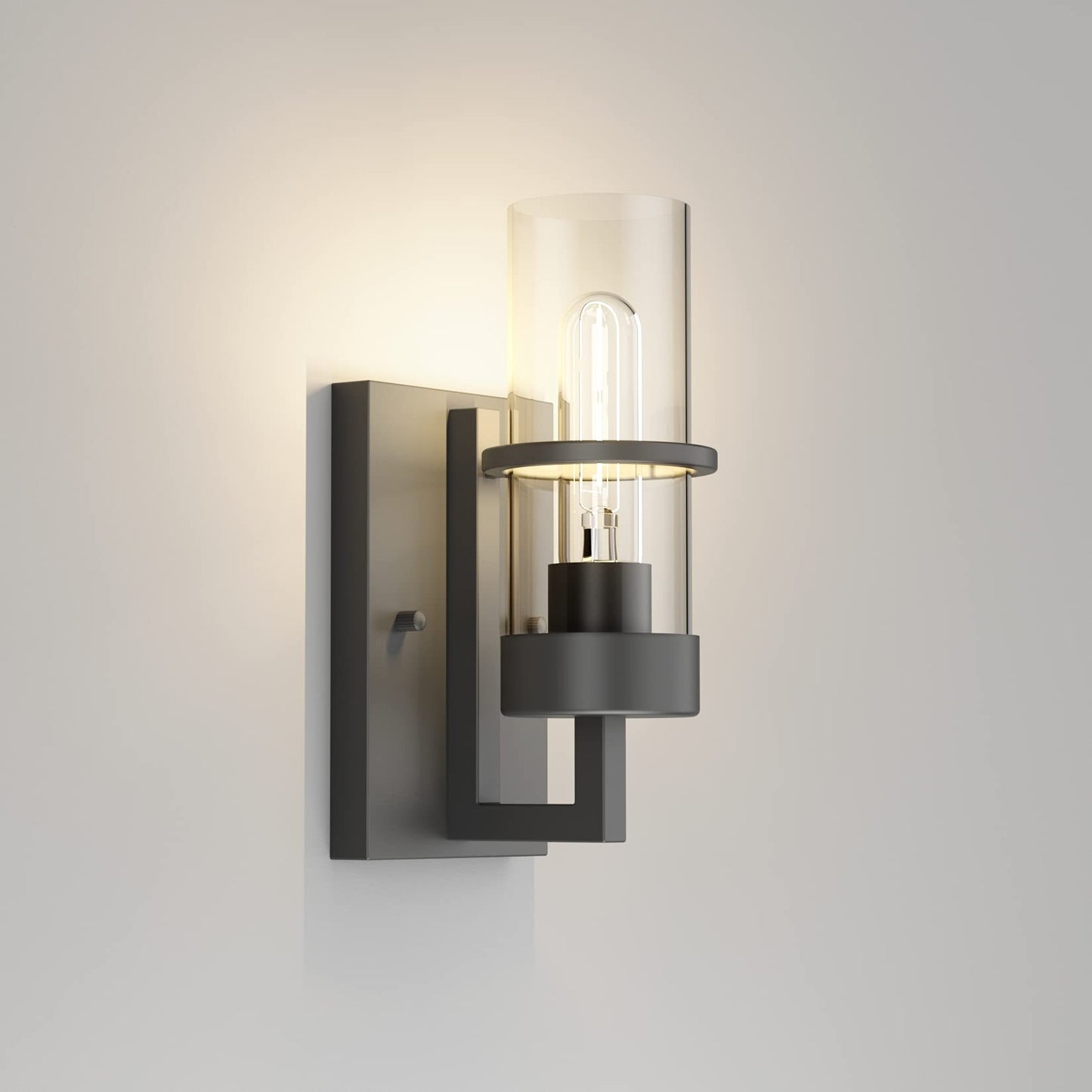Tipace Black 2-Pack Wall Light Fixtures,Industrial Wall Sconces Clear Glass Wall Mount Sconce,Wall Lamp for Living Room Bedroom Hallway(Bulb not Include)