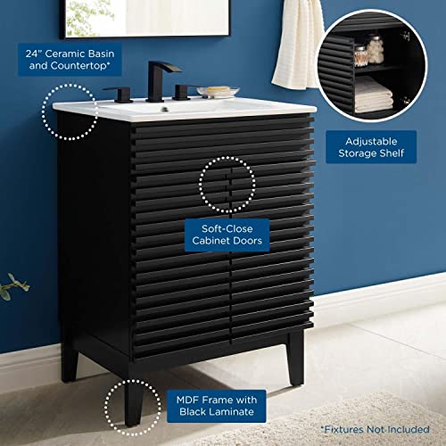 Modway Render 48" Double Sink Bathroom Vanity Cabinet in Walnut White