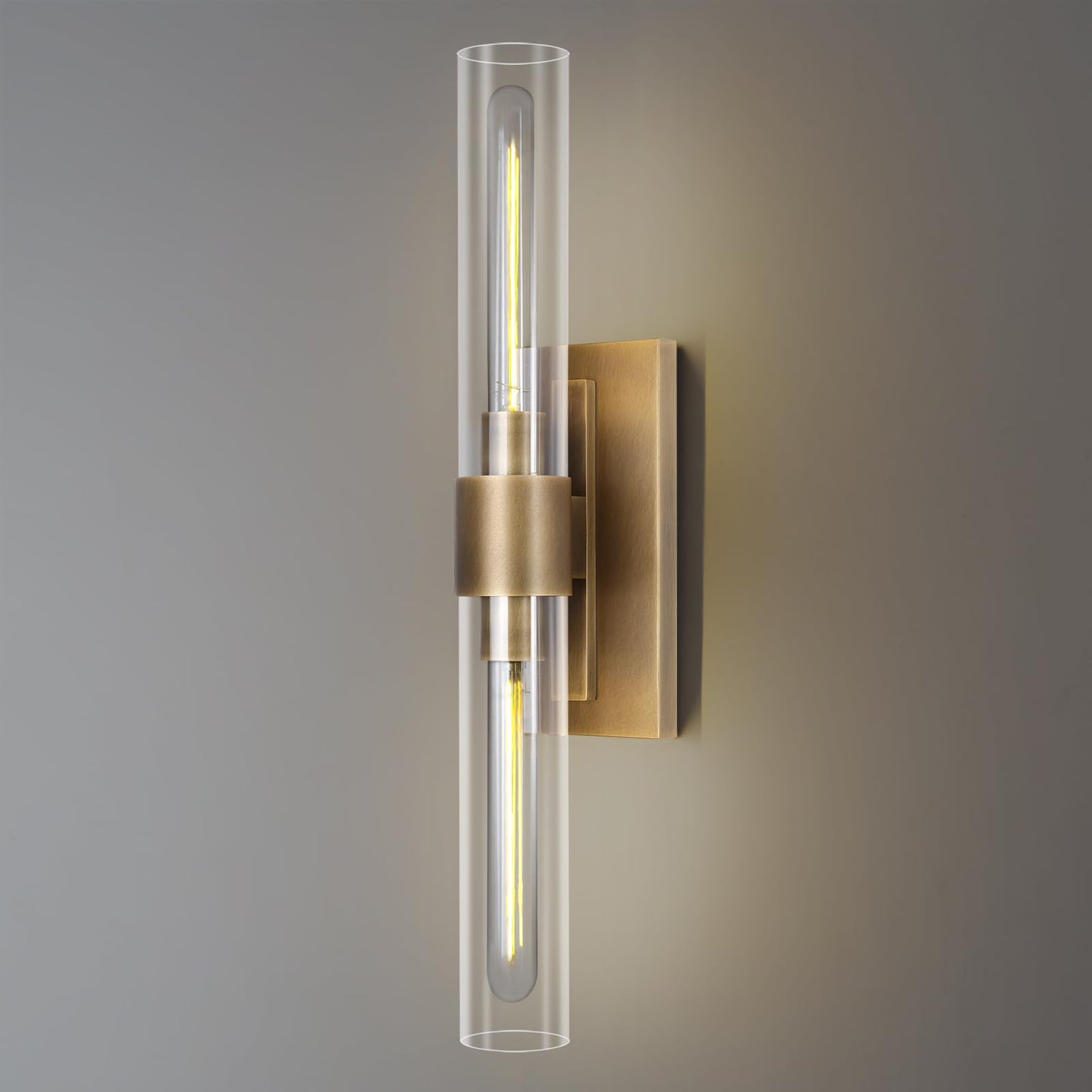 Brass Wall Sconces Set of Two, 22.8" Sconces Wall Lighting 2-Light, Gold Bathroom Vanity Wall Sconces, Glass Tube Wall Sconces, Indoor Wall Sconces for Bathroom, Bedroom, Vanity, Hallway