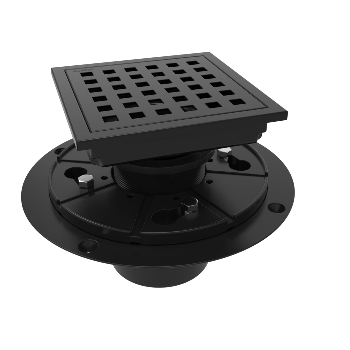 6 Inch Square Shower Floor Drain with Flange,Quadrato Pattern Grate Removable,Food-grade SUS 304 Stainless Steel,WATERMARK&CUPC Certified, Brushed Gold