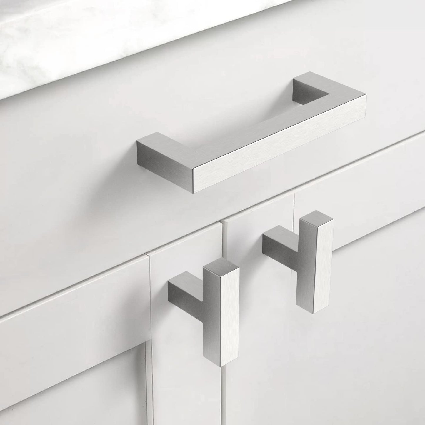 10 Pack 5''(128mm) Matte Black Cabinet Pulls Kitchen Stainless Steel Cabinet Handles Square Cabinet Hardware for Cupboard Drawer Pulls