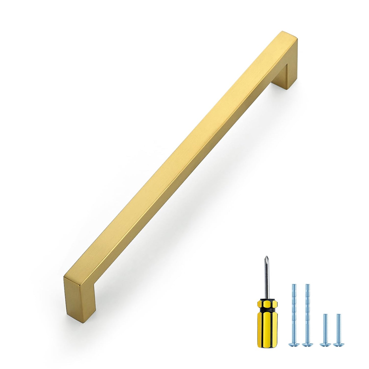 Ravinte 10 Pack Gold Cabinet Pulls 12-3/5 Inch Brushed Brass Kitchen Cabinet Handles Gold Square Kitchen Hardware for Cabinet Gold Kitchen Drawer Pulls Come with Screwdriver