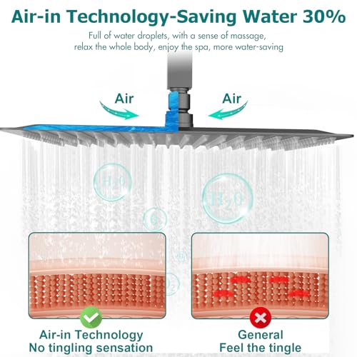 Gold Shower System, 12 Inch Shower Jets System Rain Shower Wall Mounted Body Spray Shower Faucet with Handheld and 6 Shower Jets Thermostatic Valve Body Can Use All Together-Brushed Gold