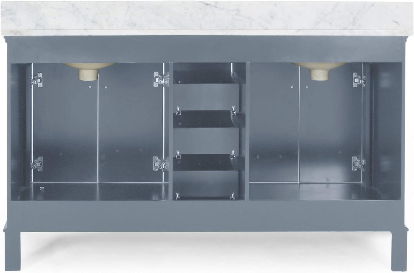 LUMISOL 72" Double Sink Bathroom Vanity with Marble Top, Solid Wood Bathroom Vanity with 3 Drawers and 4 Doors, Italian Carrara Bathroom Vanities with Double Ceramic Sink Set & Backsplash, White