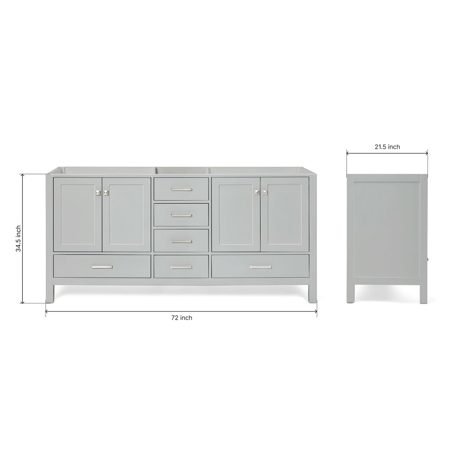 ARIEL 72" Midnight Blue Double Bathroom Vanity Base Cabinet, Double Sink Configuration, 2 Soft Closing Doors, 9 Full Extension Dovetail Drawers, Satin Brass