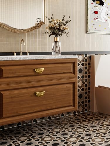 5 Pack Brushed Gold Cabinet Pulls 3" Hole Center Cup Flat Brass Drawer Pulls Kitchen Cupboard Bathroom Dresser Cabinet Hardware Handles Zinc Alloy