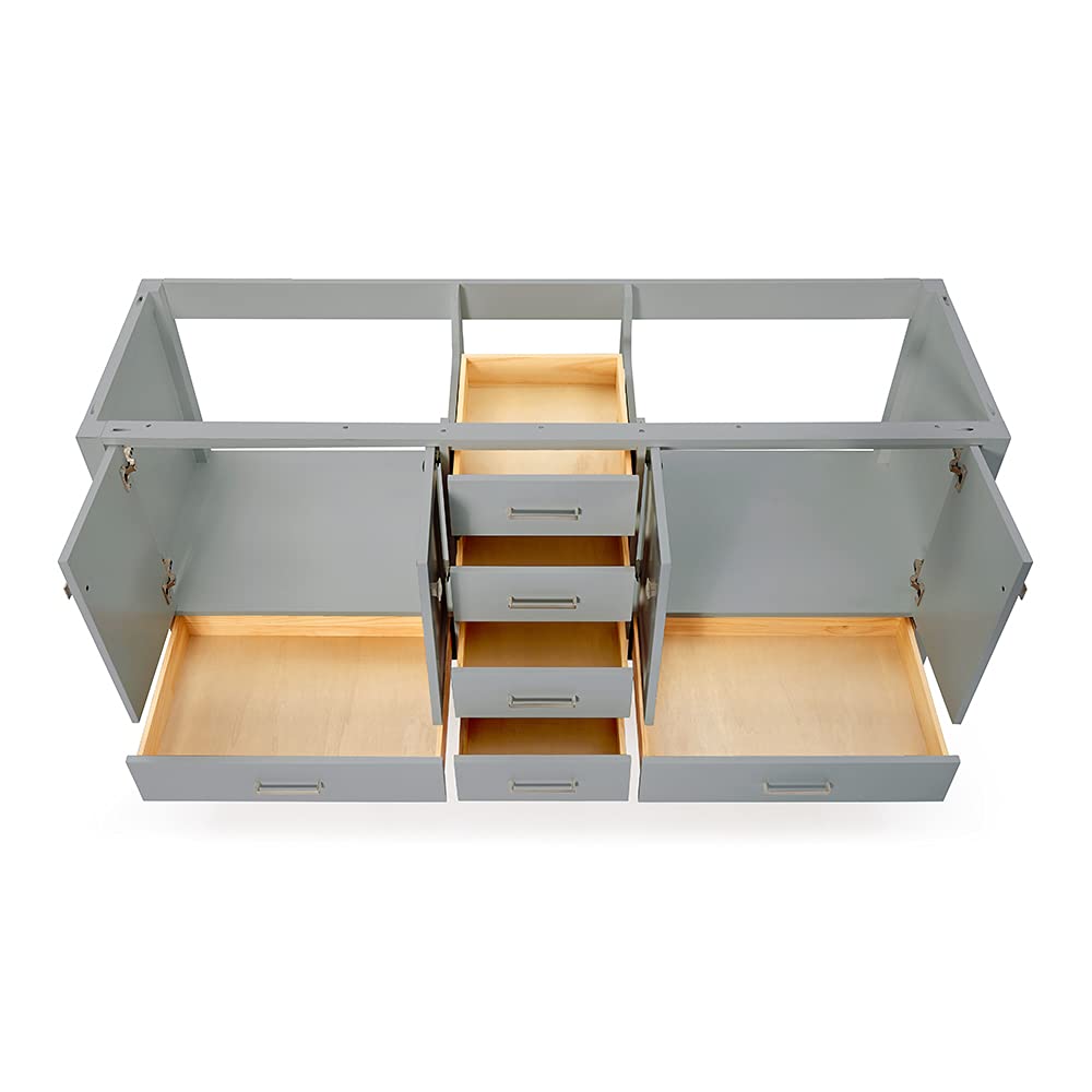 ARIEL 72" Midnight Blue Double Bathroom Vanity Base Cabinet, Double Sink Configuration, 2 Soft Closing Doors, 9 Full Extension Dovetail Drawers, Satin Brass