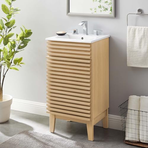 Modway Render 48" Double Sink Bathroom Vanity Cabinet in Walnut White
