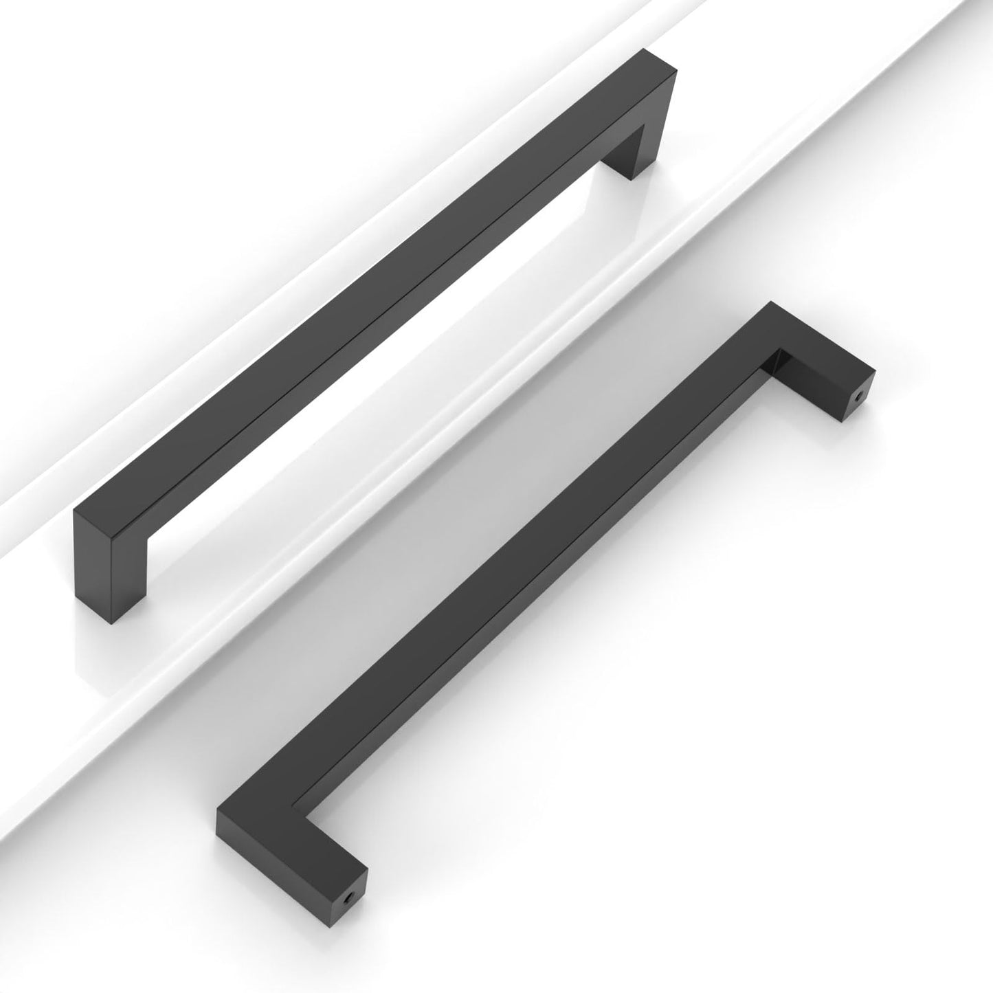 10 Pack 5''(128mm) Matte Black Cabinet Pulls Kitchen Stainless Steel Cabinet Handles Square Cabinet Hardware for Cupboard Drawer Pulls