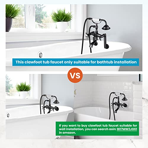 gotonovo Bathtub Clawfoot Faucet Brushed Nickel Finish Wall Mount Tub Filler with Hand Held Shower Faucet 2 Cross Handles with Tub Spout Victorian Vintage Telephone Style