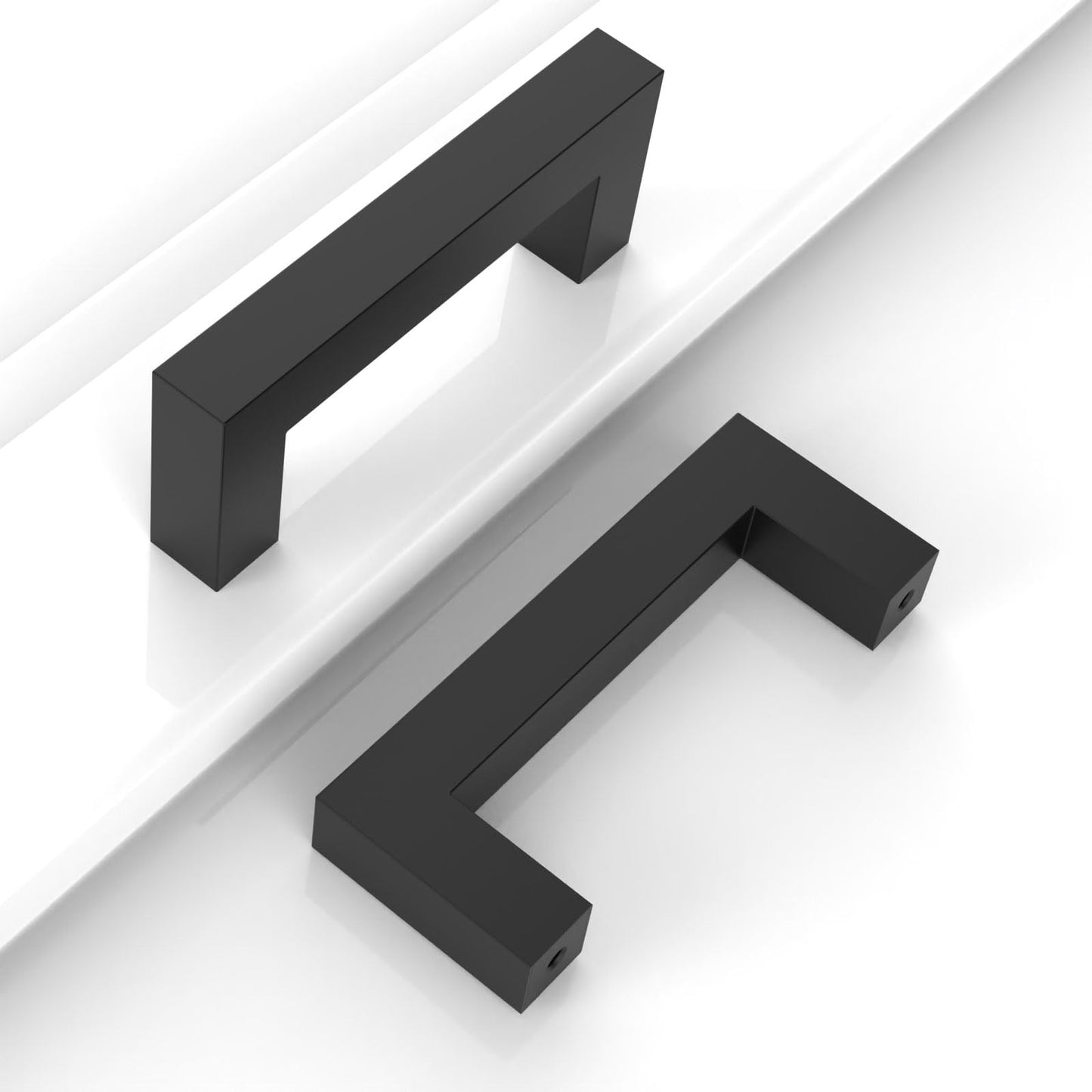 10 Pack 5''(128mm) Matte Black Cabinet Pulls Kitchen Stainless Steel Cabinet Handles Square Cabinet Hardware for Cupboard Drawer Pulls