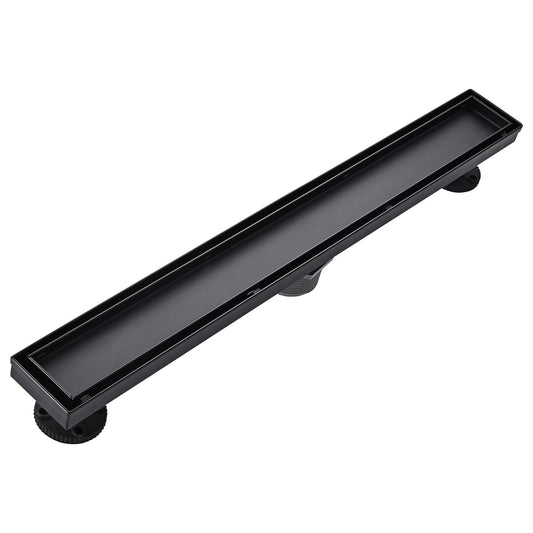 Linear Shower Floor Drain, Black 24 Inch 304 Stainless Steel Bathroom Drains Kit, Rectangular Shower Trench Drain with Reversable Tile-in Pattern Drain Cover & Hair Catcher